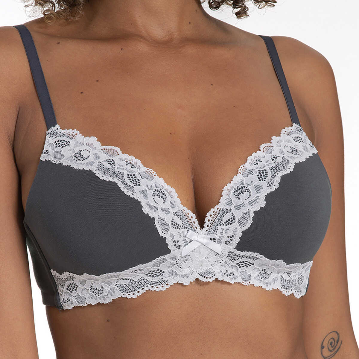DORINA Biustonosz usztywniany bez fiszbin NALA kolor Grafitowy - koronka Ecru D001026CV001